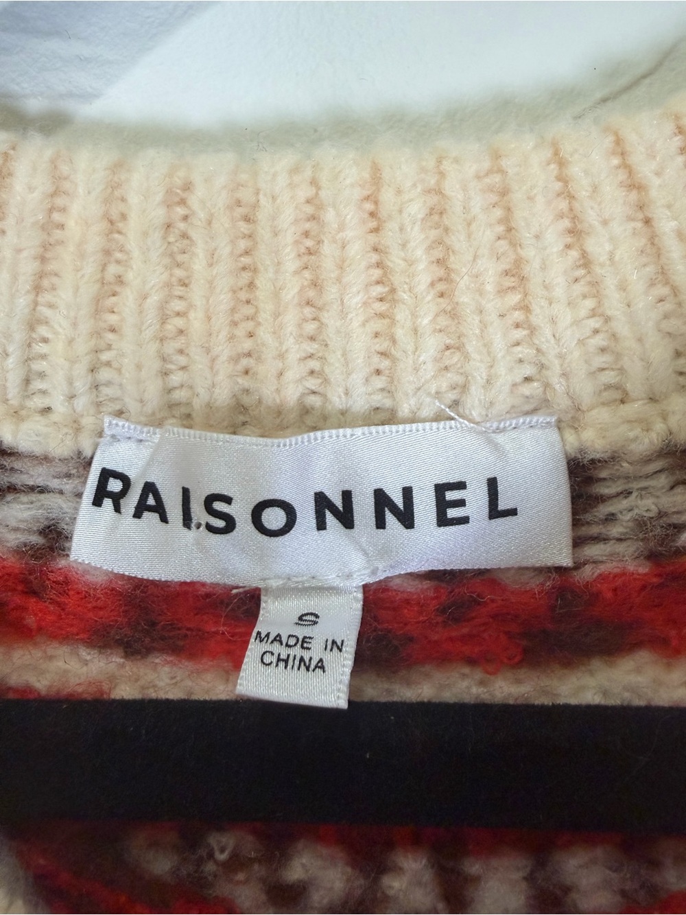  RAISONNEL Fair Isle Crewneck Sweater Red Cream Nordic Knit Anthropologie Sz - Picture 6 of 8